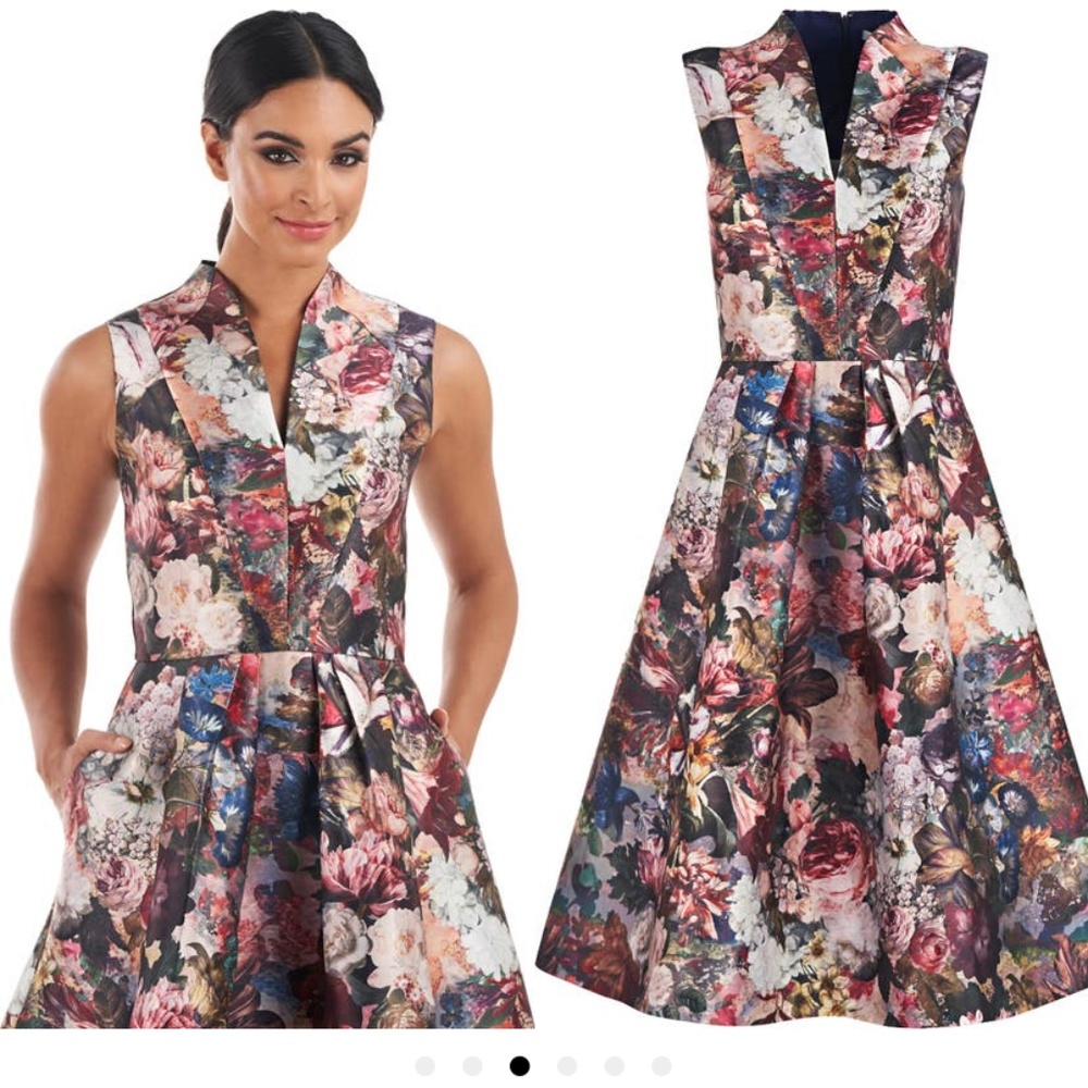 Kay Unger Sarabeth Floral Print Midi Dress